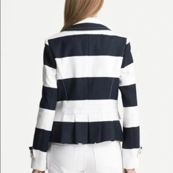 BR Navy and White cotton peplum short peacoat - Picture 2 of 6